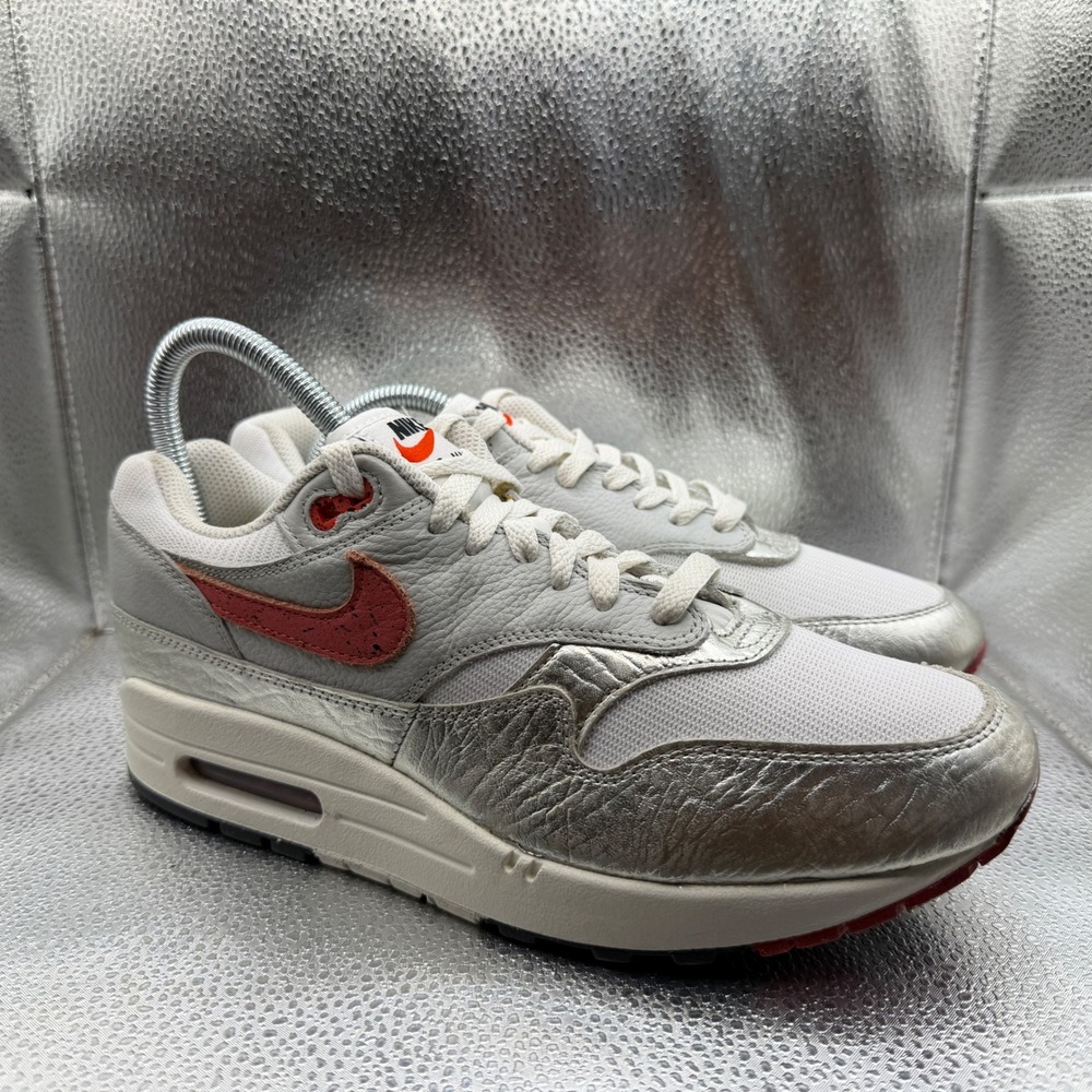 Size 8.5 Nike Air Max 1 Sneakers Mens White Silver Red Excellent HF7746-100